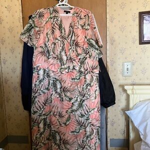 Lane Bryant Pink Green Sheath Dress with Flutter Sleeves